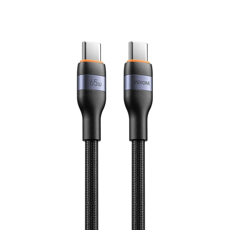 WEKOME WDC-C32 2m Type-C to Type-C Cable 65W PD Fast Charging Nylon Braided Cord 480Mbps Data Transfer - Black - 1