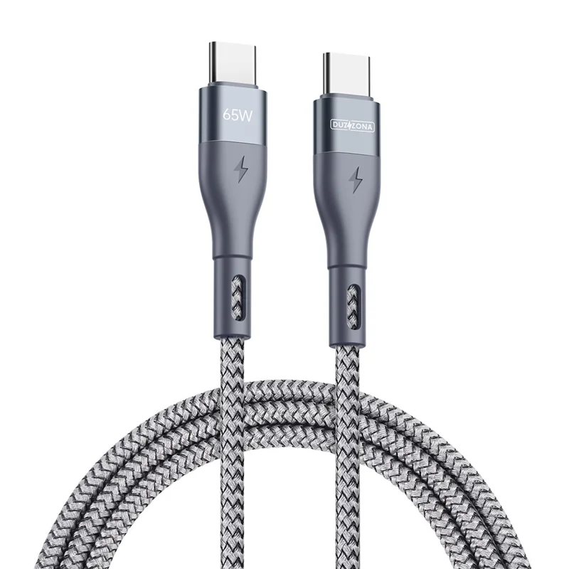 DUZZONA A2 for iPhone 16-15 Series 2m PD 65W USB-C to USB-C Fast Charging Cable Nylon Braided Data Cord - Grey - 1